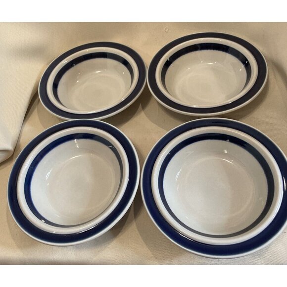 Arabia Finland Anemone Cobalt Blue Soup Cereal Bowls Set Of 4 Handpainted 6.5” - Picture 2 of 5